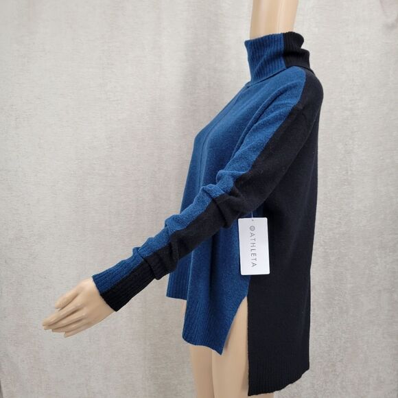 Athleta Transit Colorblock Turtleneck Sweater Merino Wool Black Blue NWT - Picture 3 of 11